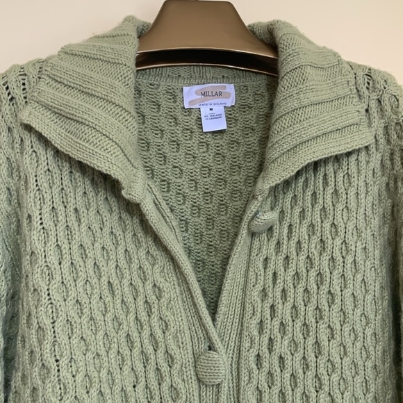 Millar Ireland Green Thick Knit Wool Cashmere Long Button Down Cardigan Jacket M - Picture 12 of 17